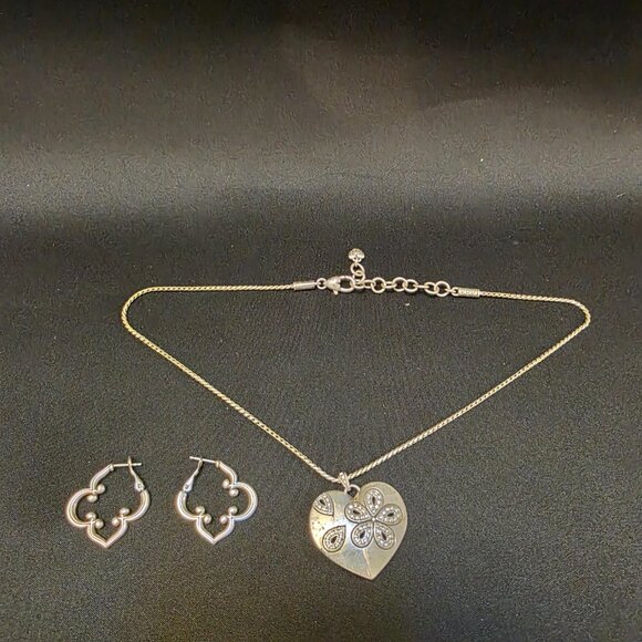 vintage Brighton Silver Tone Heart Necklace And Earrings Set - Picture 1 of 8
